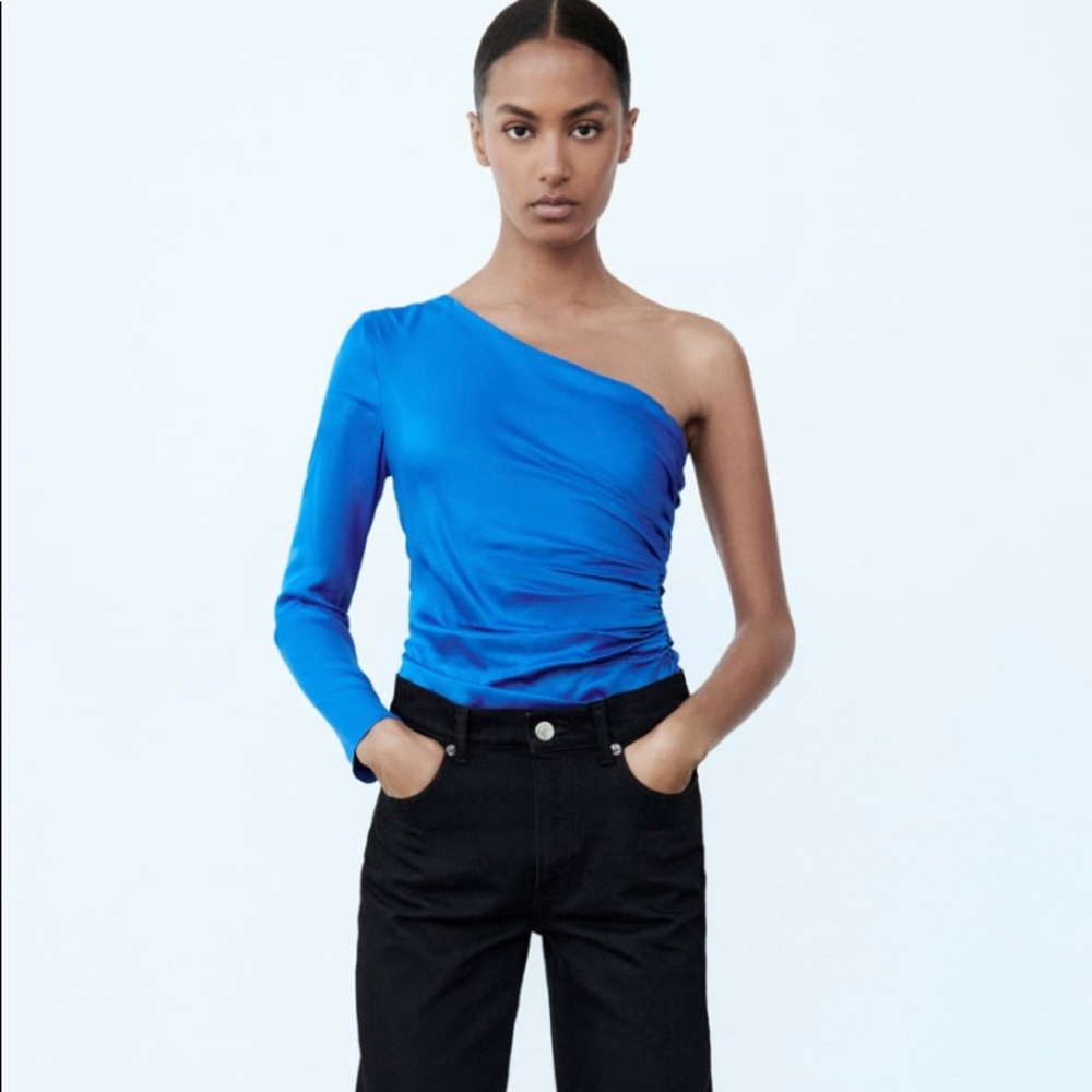 Zara Blue asymmetrical bodysuit XL